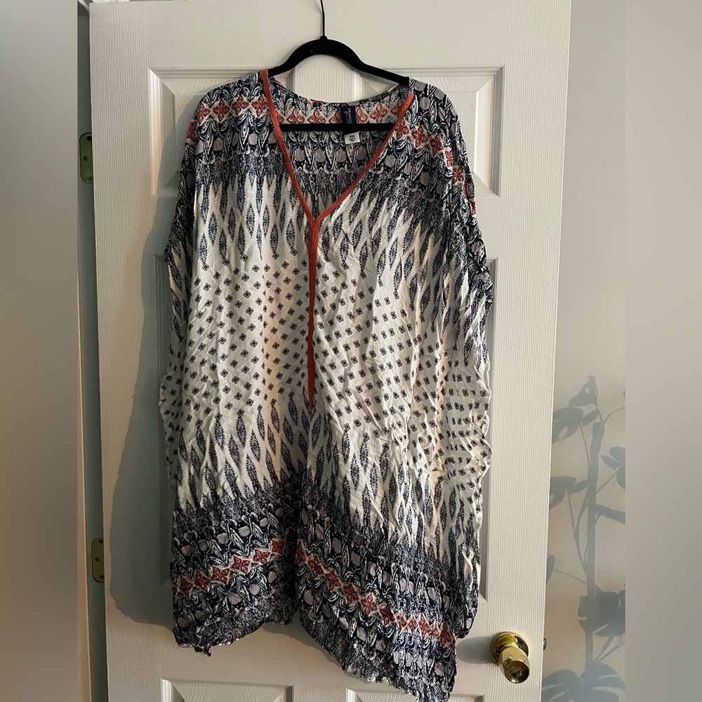 Swimsuits for all 18/20 white pattern caftan cover-up